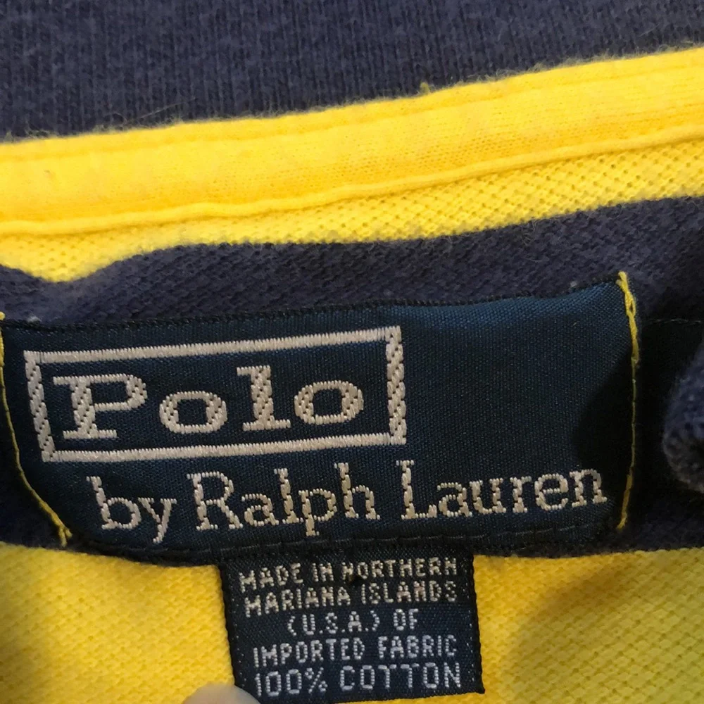 POLO BY RALPH LAUREN YELLOW AND NAVY STRIPED POLO SHIRT SIZE LARGE